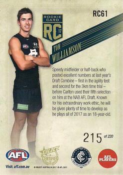 2017 Select Certified - Rookies #RC61 Tom Williamson Back